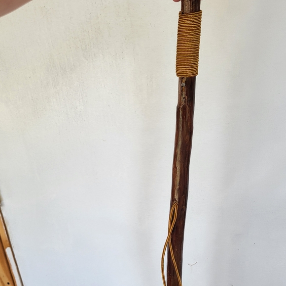 58" Natural Wood Grooved Grip Nylon Wrist Strap Handmade Walking Hiking Stick - Picture 9 of 11